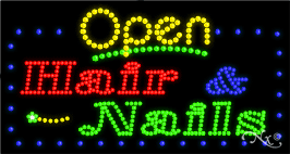 LED SIGN : Open Hair & Nails #25406