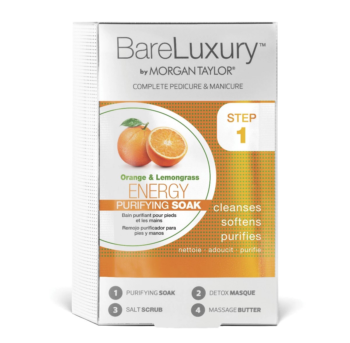 BareLuxury Energy Orange & Lemongrass Pedicure & Manicure Kit 4Pk steps