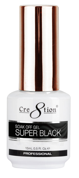 CRE8TION SOAK OFF GEL - SUPER BLACK (0.5oz) - Single