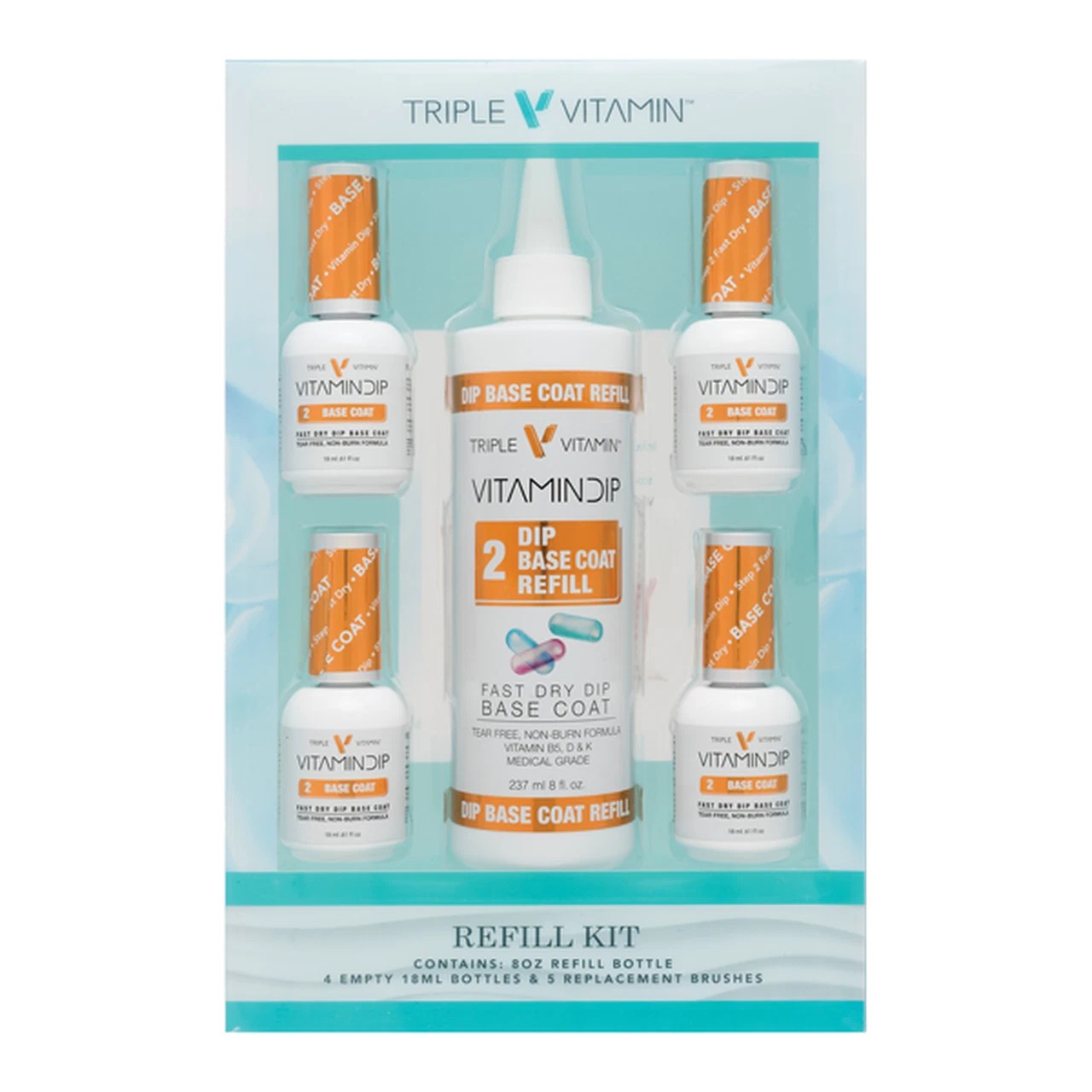 Triple Vitamin Dip Liquid Refill 8 oz + 4 Empty 0.6 oz Bottles - Base Coat